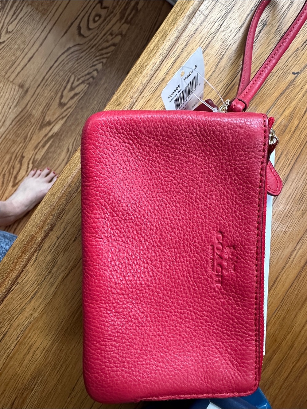 Coach Pebbled Leather Wristlet in Hot Pink